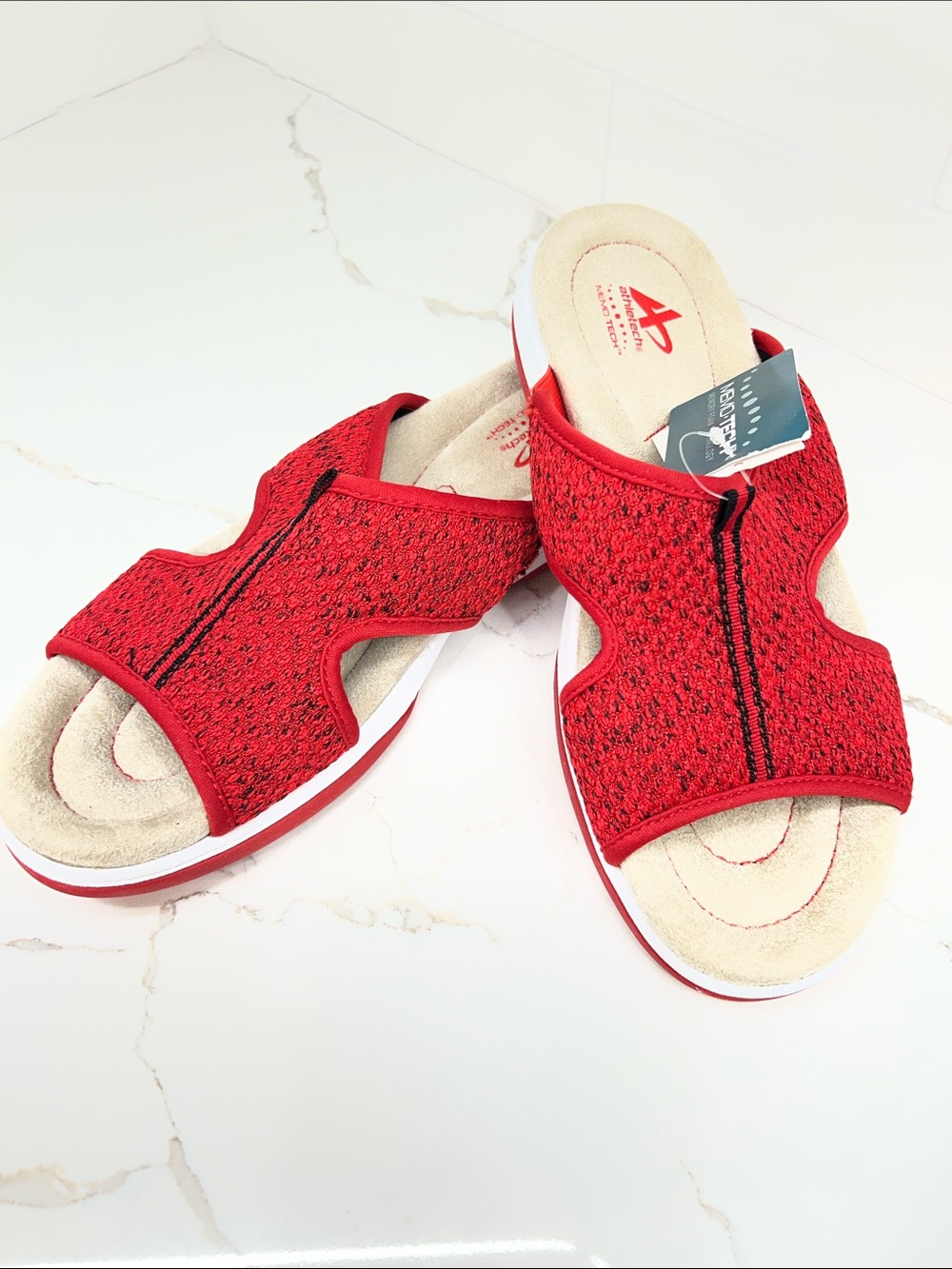 Red Comfort Knit Slide Sandals